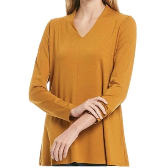 Eileen Fisher Long Sleeve Fine Jersey V-Neck Long Top in Goldenrod Size XL - Picture 11 of 11